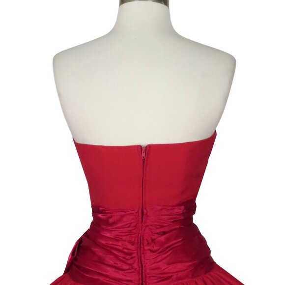 Vintage 80s 90s Red Strapless Full Circle Skirt HoCo Prom Cocktail Party Dress S - Picture 8 of 10